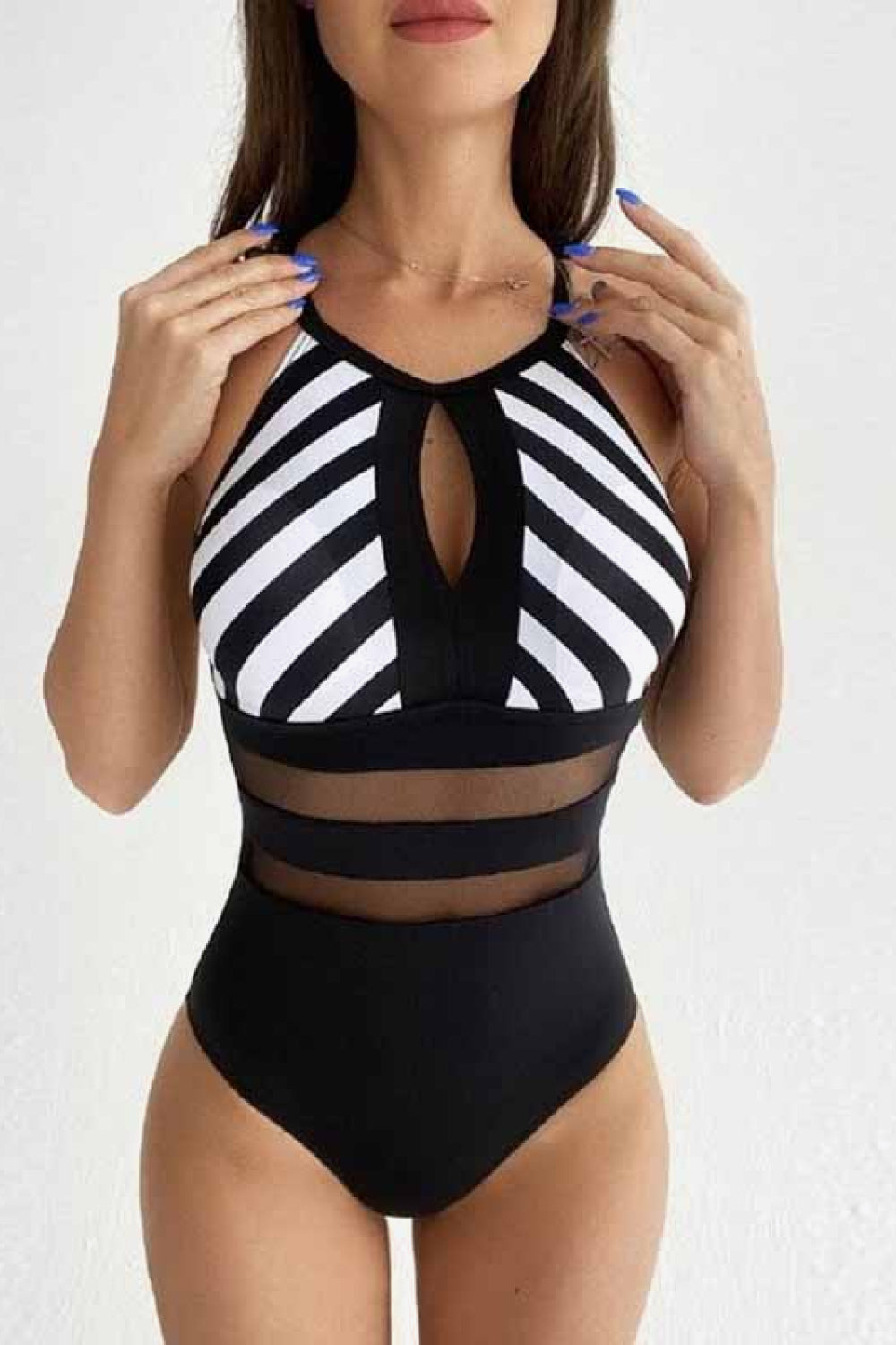 Striped Backless One-Piece Swimsuit  Sunset and Swim Black S 