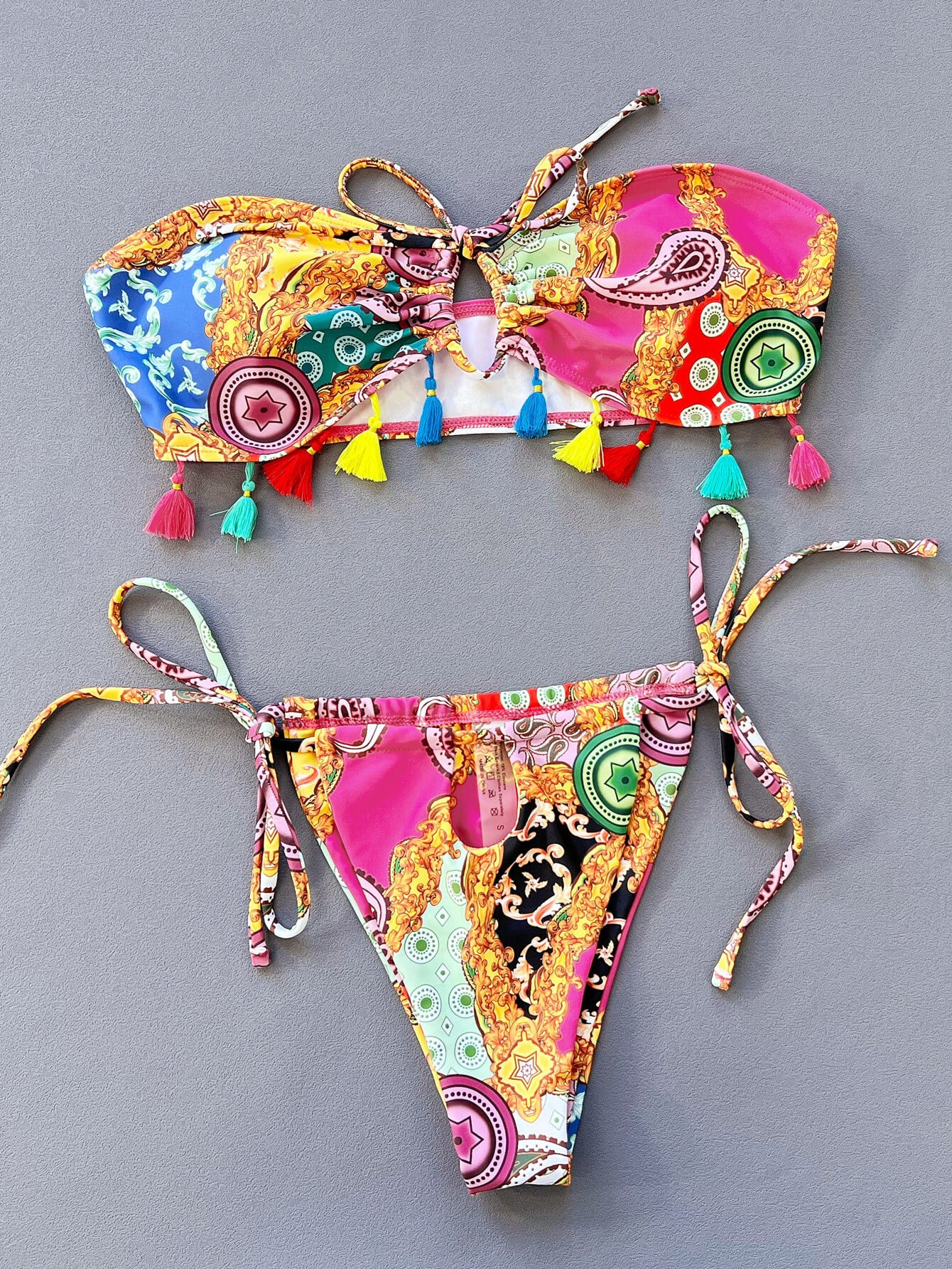 Printed Tied Strapless Bikini Set  Sunset and Swim   