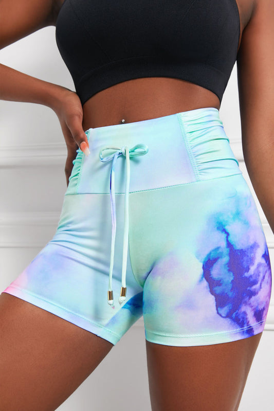 Tie-Dye Tie Detail Ruched Sports Shorts  Sunset and Swim Multicolor S 