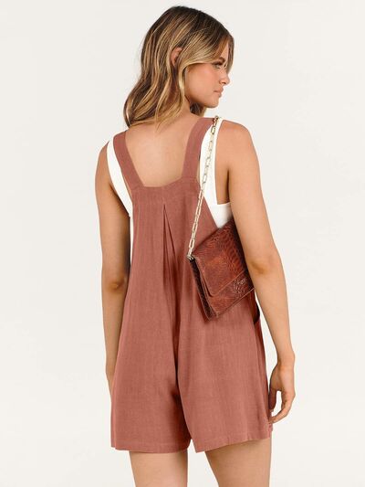 Pocketed Square Neck Wide Strap Romper Sunset and Swim   