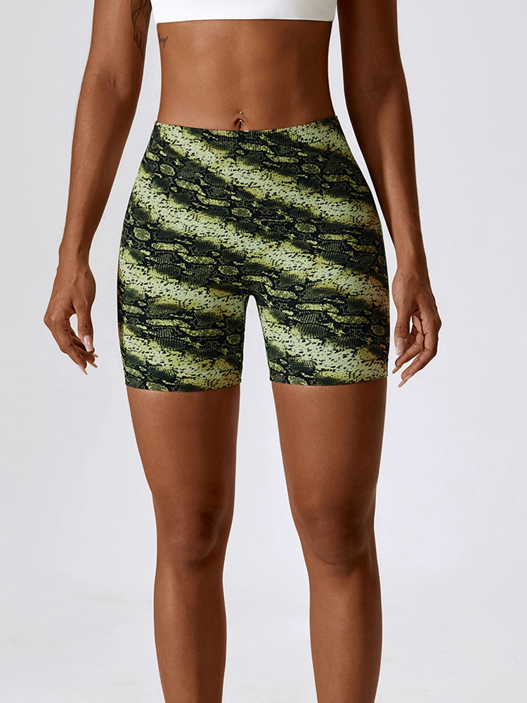 Leopard Print Wide Waistband Sports Shorts  Sunset and Swim Lime S 