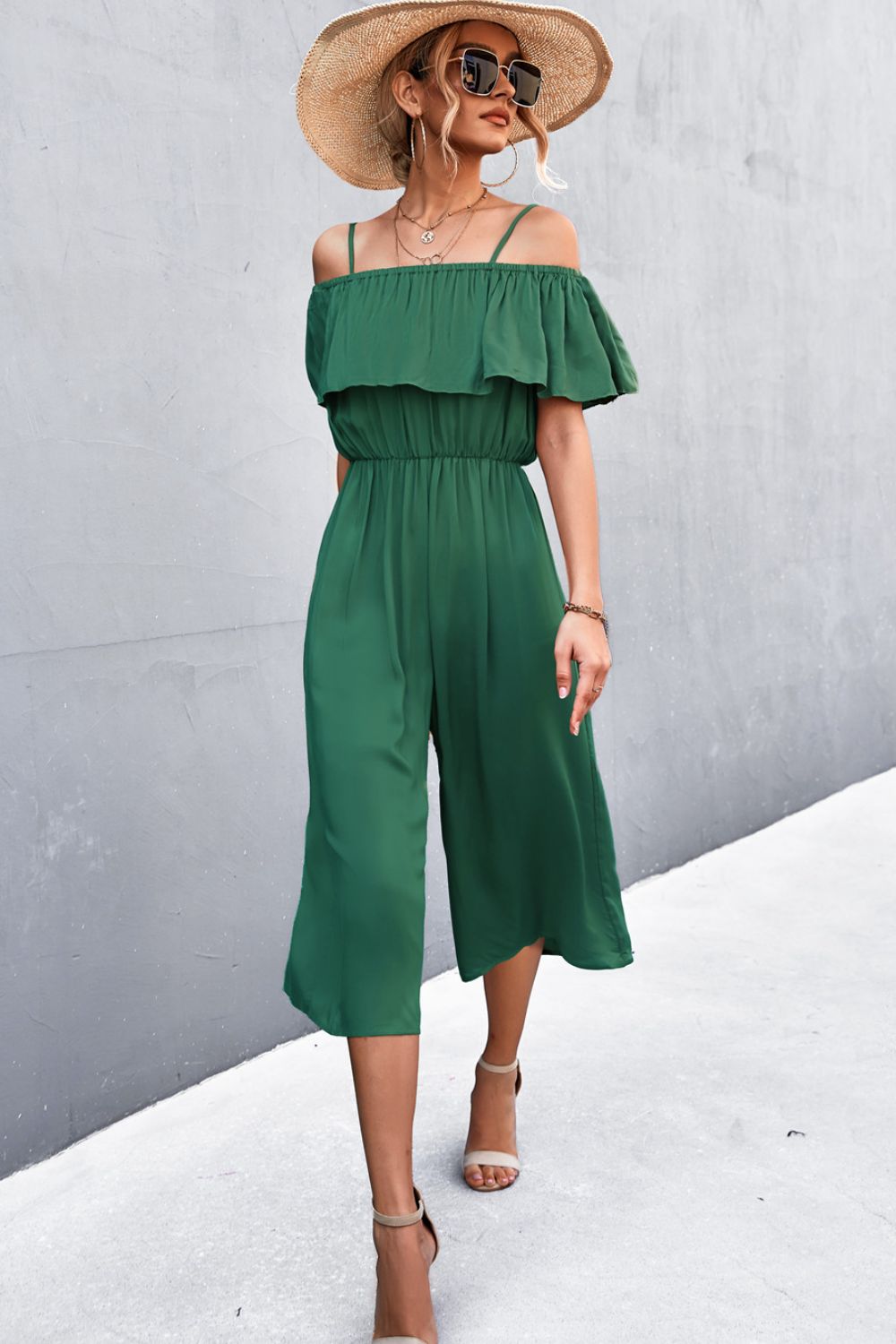 Spaghetti Strap Layered Jumpsuit  Sunset and Swim Forest S 
