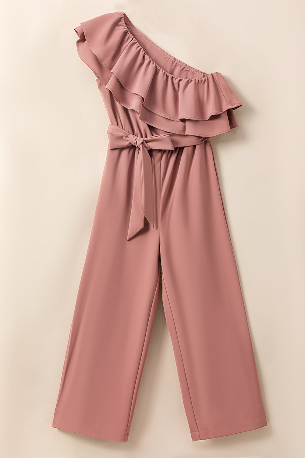 Sunset Vacation  Ruffled Tied One-Shoulder Jumpsuit Sunset and Swim   