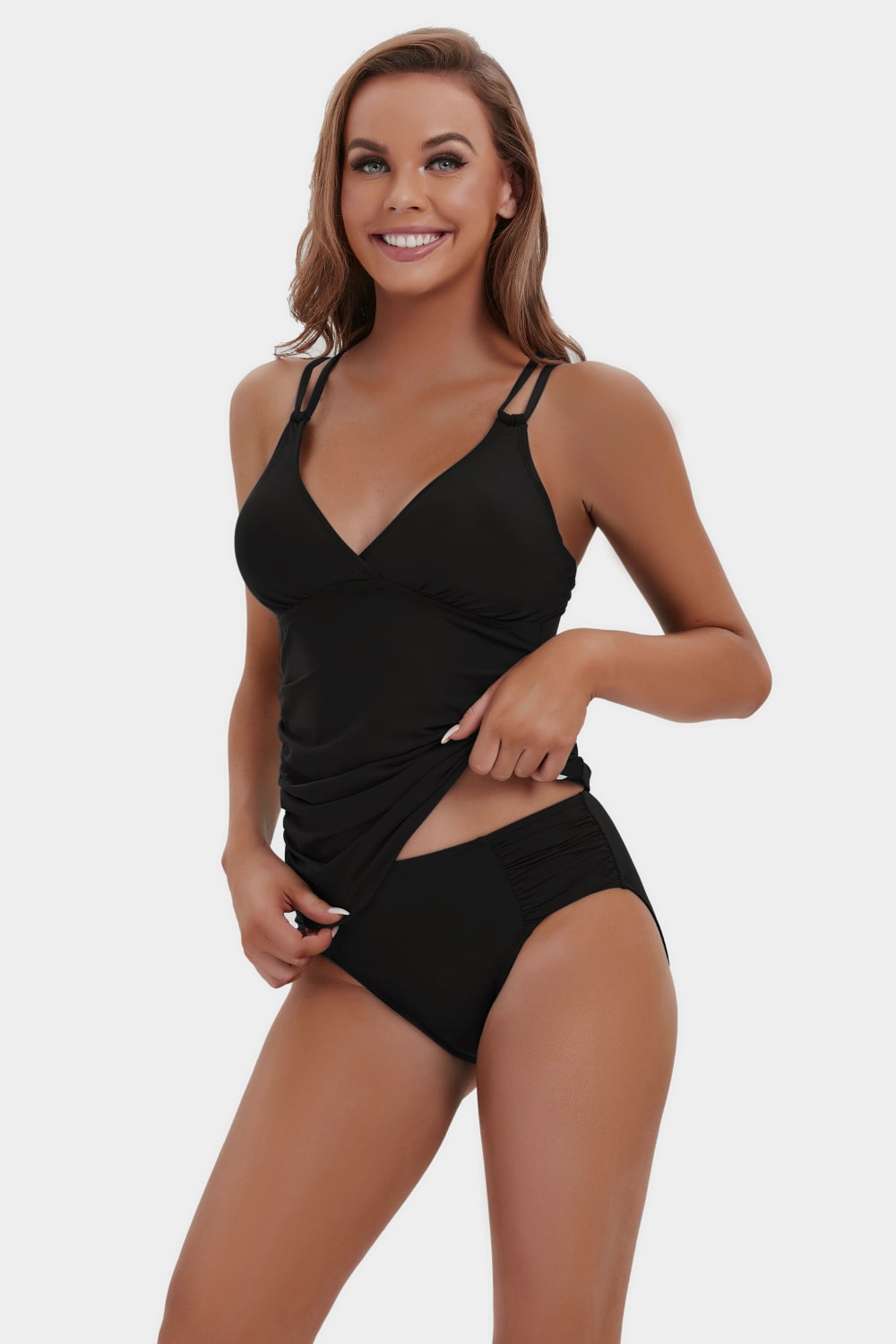 Ruched Double Strap Two-Piece Swimsuit  Sunset and Swim Black S 