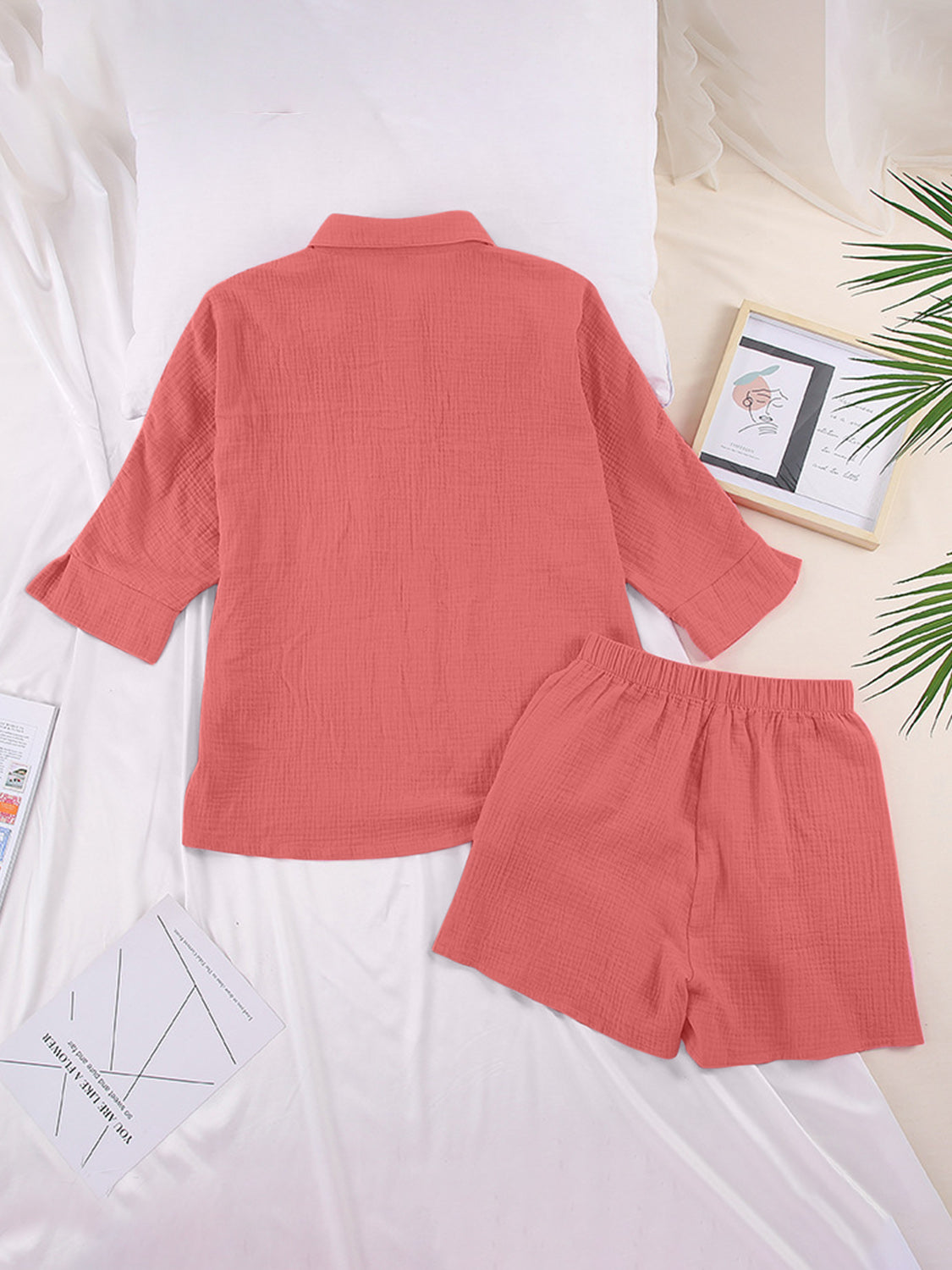 Sunset Vacation  Texture Button Up Shirt and Shorts Set Sunset and Swim   
