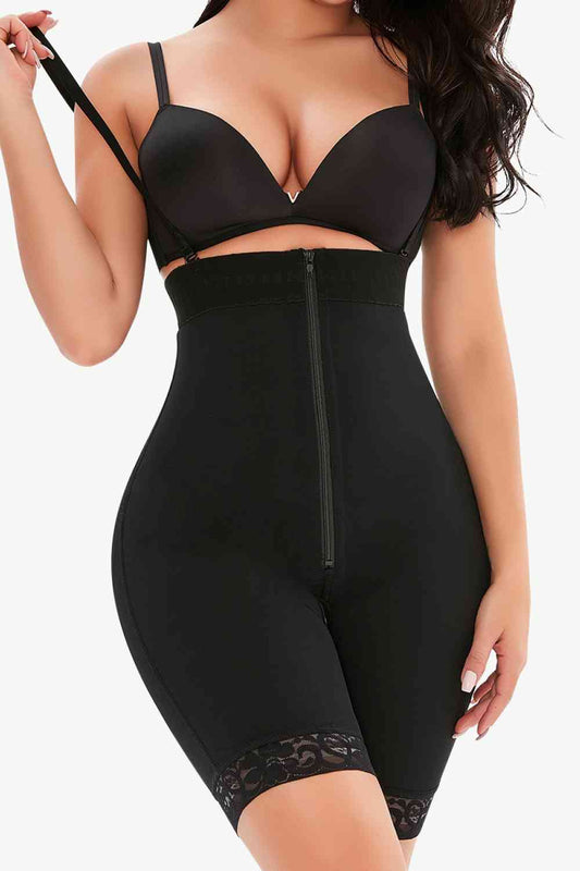 Full Size Lace Detail Zip-Up Under-Bust Shaping Bodysuit  Sunset and Swim Black S 