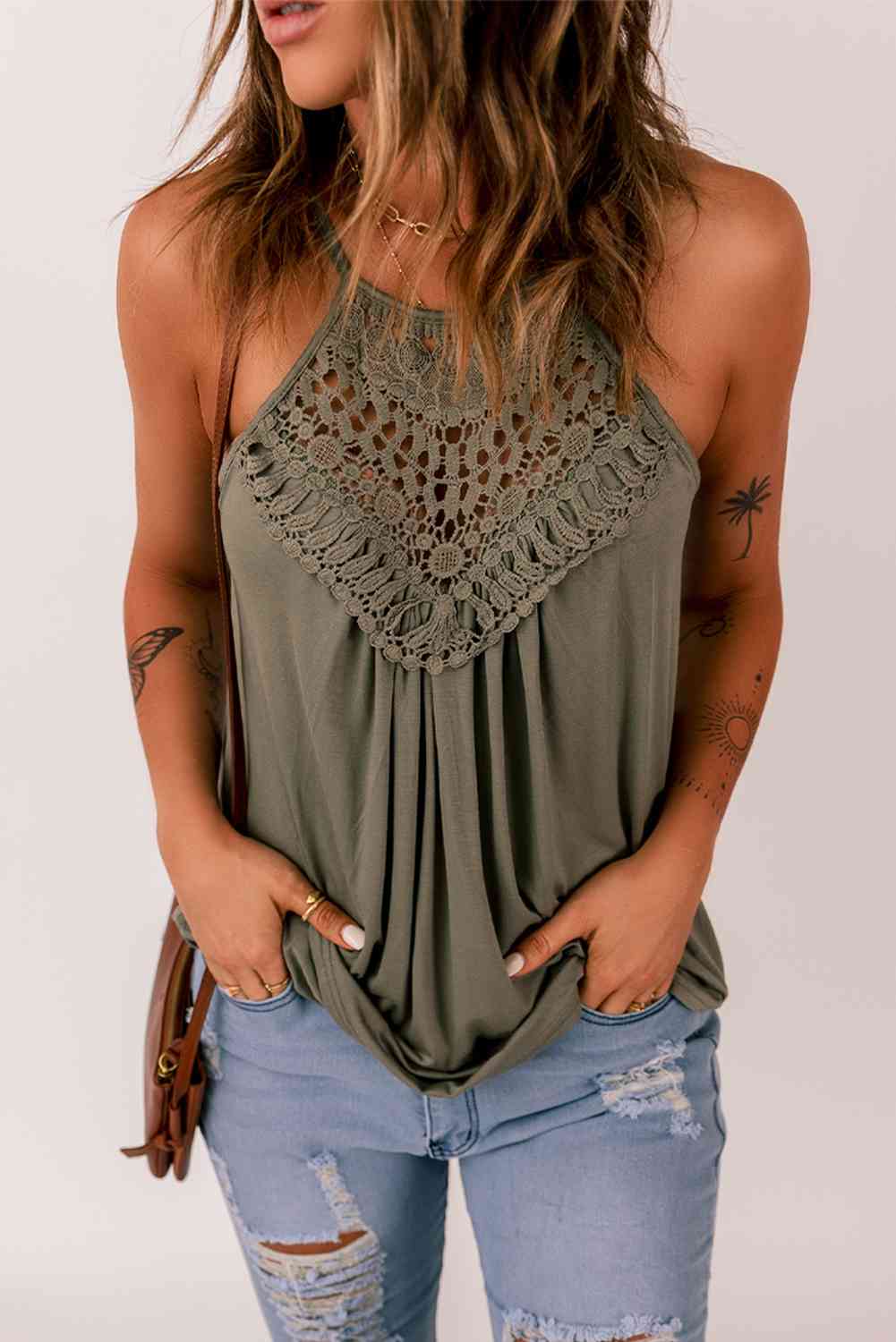 Crochet Lace Detail Tank Top  Sunset and Swim   