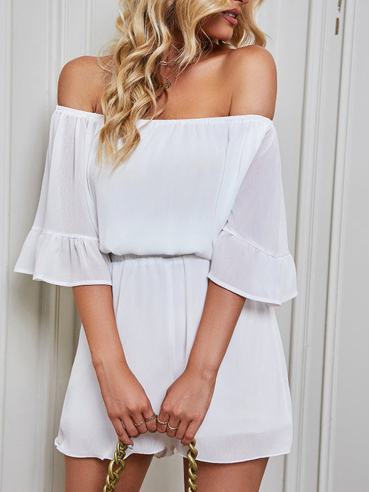Sunset Vacation  Off-Shoulder Flounce Sleeve Romper Sunset and Swim   