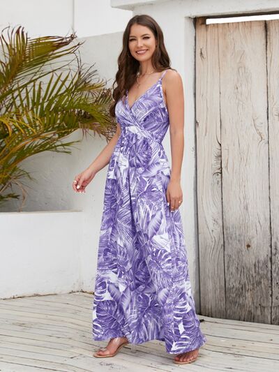 Printed Surplice Spaghetti Strap Dress Sunset and Swim   