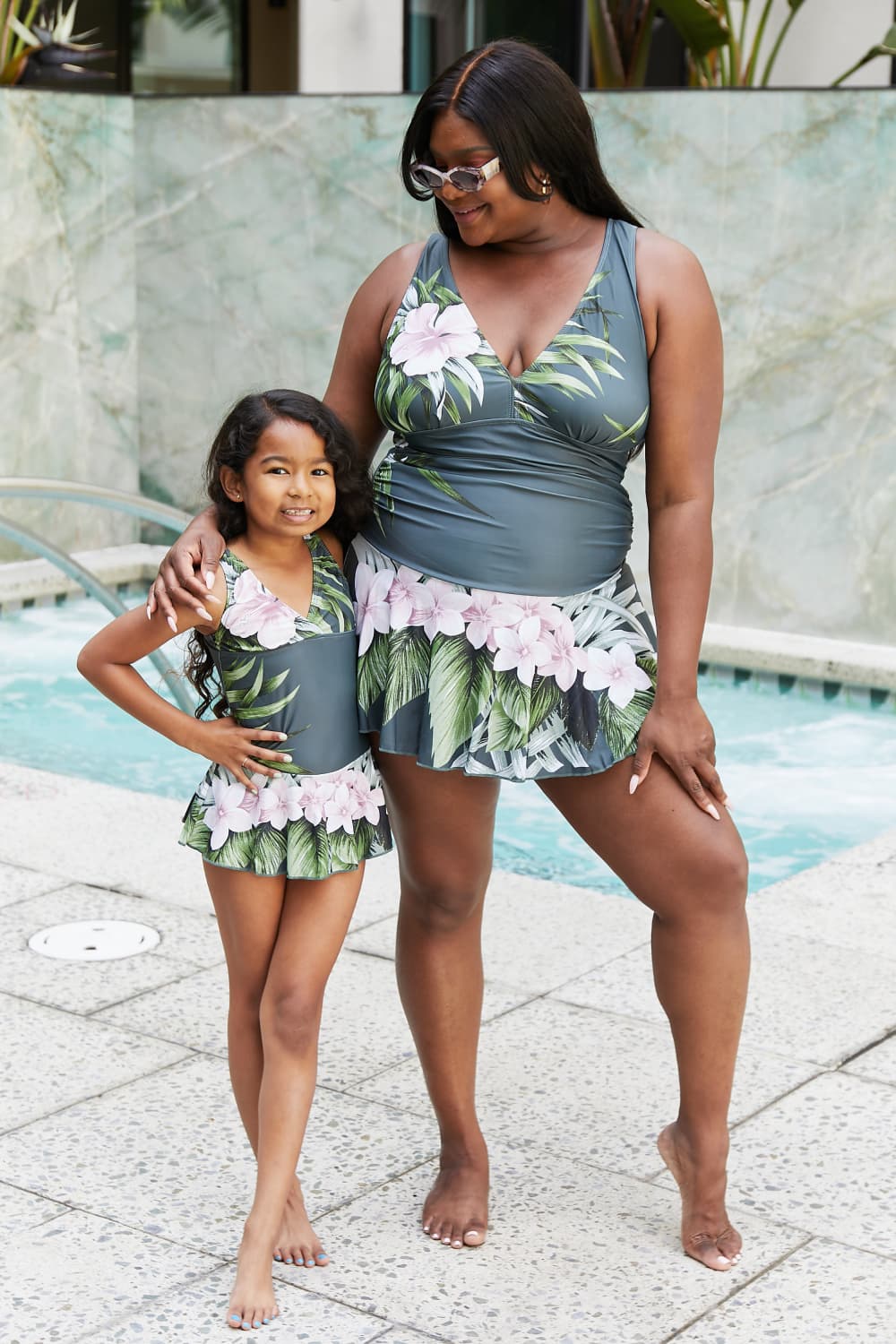 Marina West Swim Plus Size Clear Waters Swim Dress in Aloha Forest Mother Daughter Swimwear  Sunset and Swim Aloha Forest S 