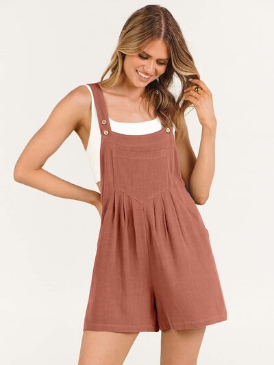 Pocketed Square Neck Wide Strap Romper  Sunset and Swim Light Mauve S 