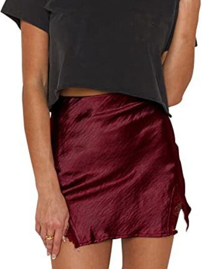 Lace Detail Slit Mini Skirt Sunset and Swim Wine XS 