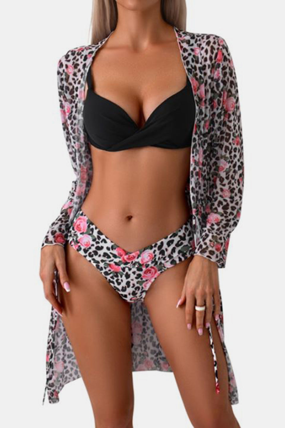 Sunset VCAY  Ruched Top, Brief and Tied Cover Up Swim Set Sunset and Swim Black S 