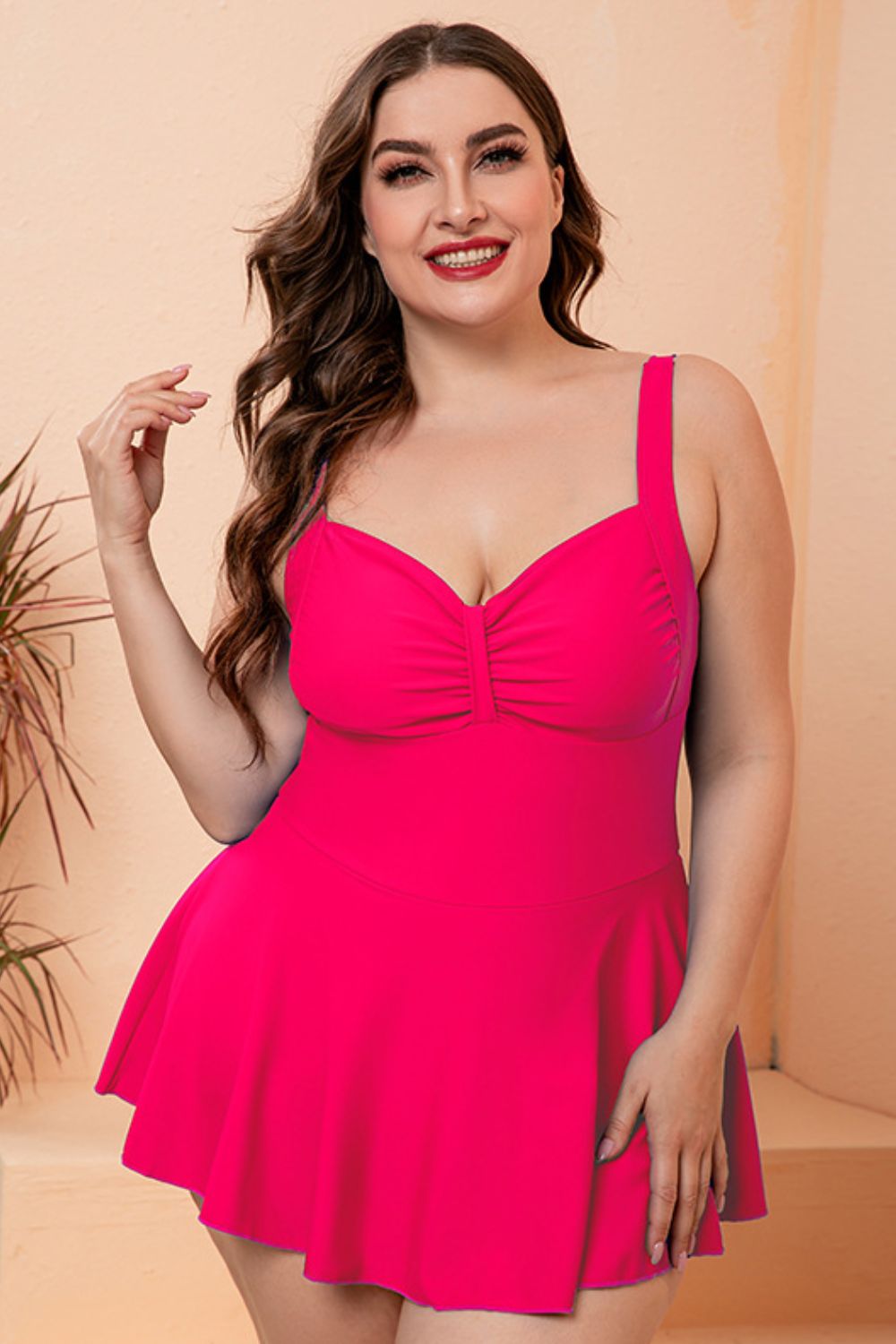 Plus Size Gathered Detail Swim Dress DD+ Swimdress  Sunset and Swim Hot Pink M 