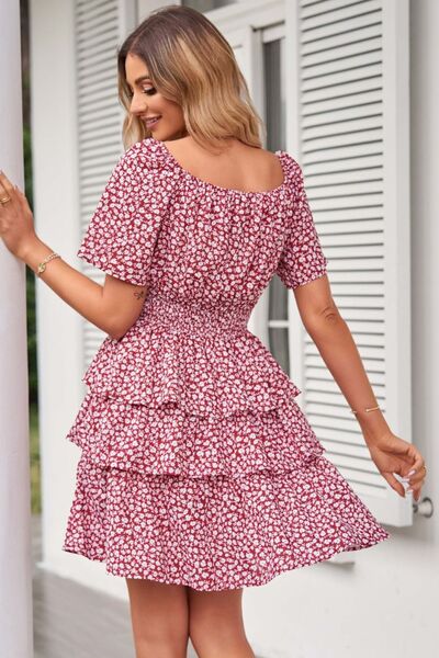 Floral Smocked Short Sleeve Layered Dress Sunset and Swim   