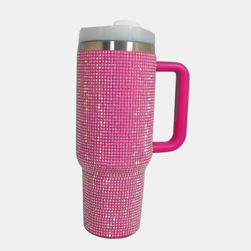 Rhinestone Stainless Steel Tumbler with Straw Sunset and Swim Hot Pink One Size 