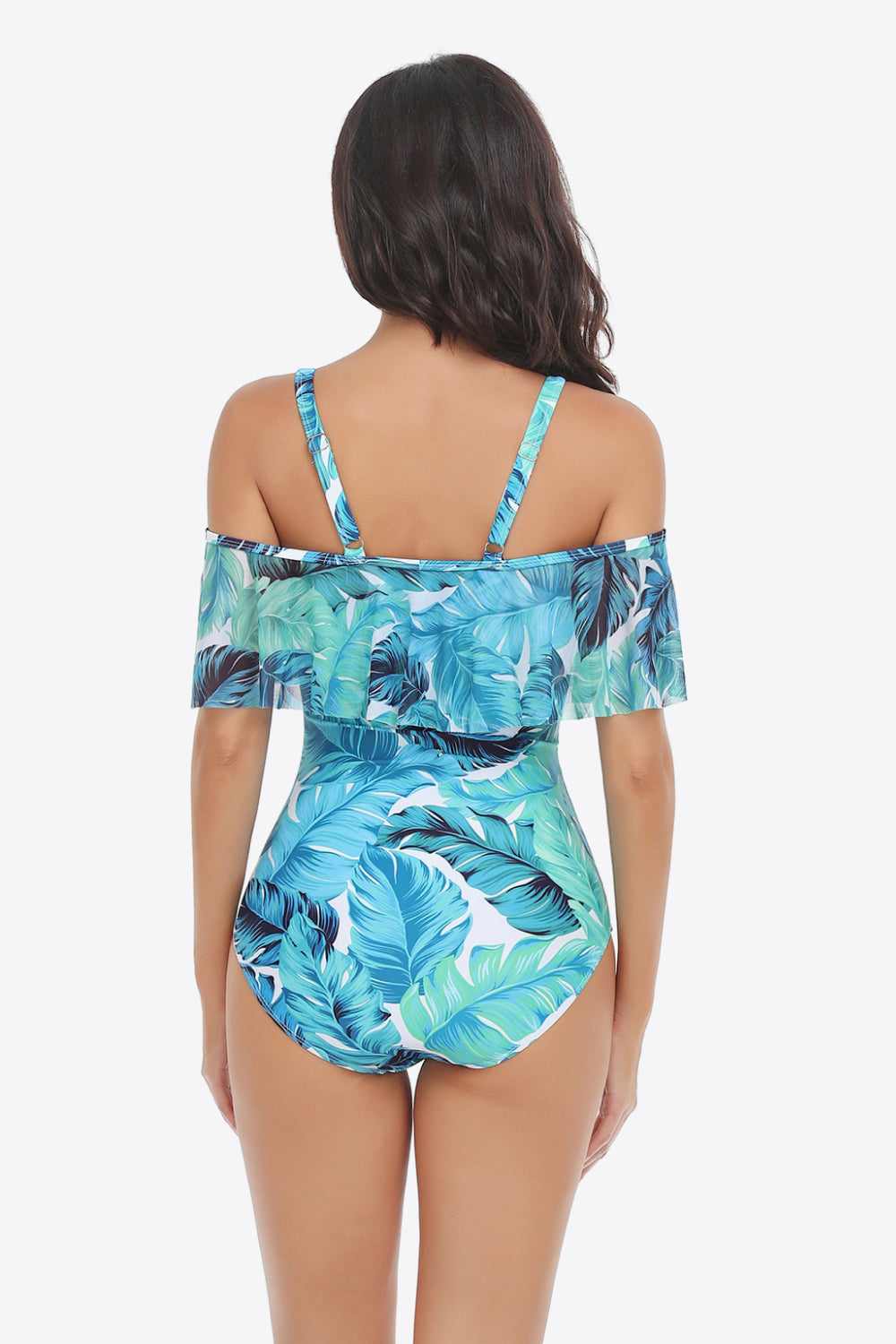 Sunset and Swim Botanical Print Cold-Shoulder Layered One-Piece Swimsuit  Sunset and Swim   