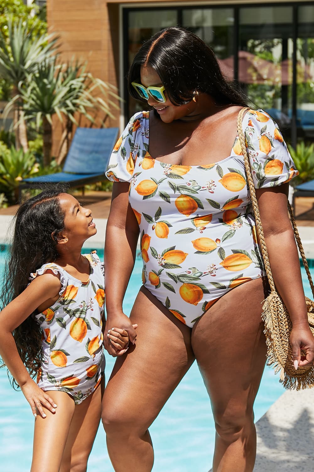 Marina West Swim Salty Air Puff Sleeve One-Piece in Citrus Orange Mother Daughter Swimwear Sunset and Swim   