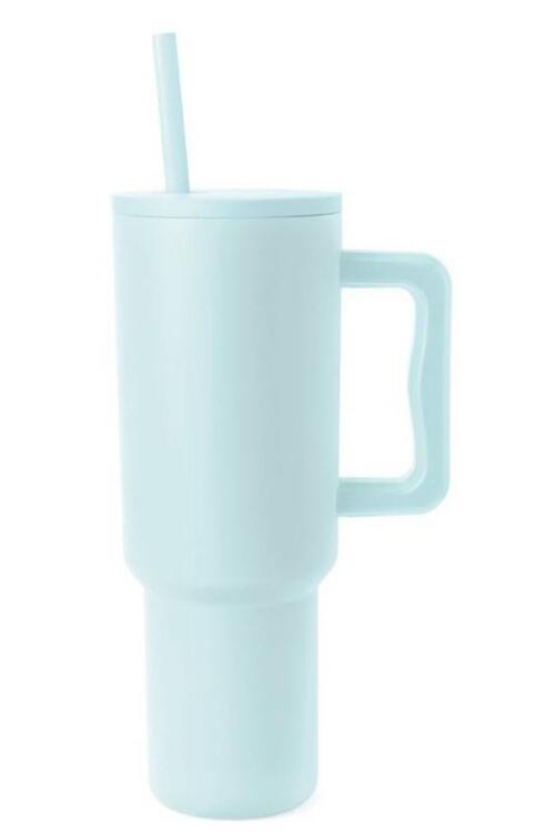 Monochromatic Stainless Steel Tumbler with Matching Straw Sunset and Swim Mint Blue One Size 