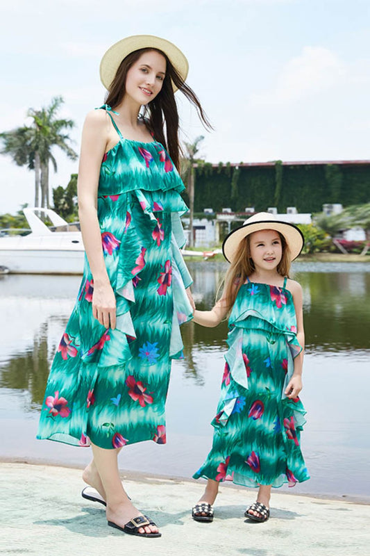 Girls Floral Ruffled Dress Mother Daughter Swimwear  Sunset and Swim   