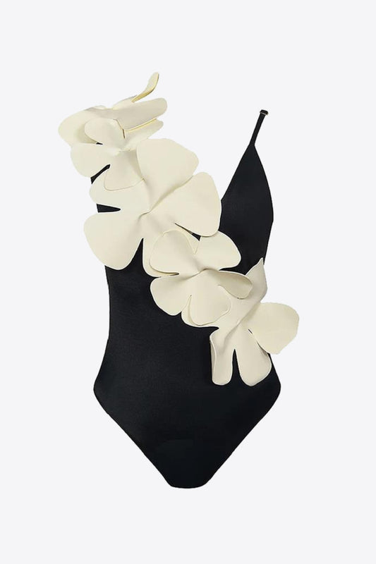 Flower Contrast One-Piece Swimsuit  Sunset and Swim Black S 