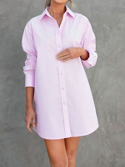 Button Up Long Sleeve Mini Shirt Dress Sunset and Swim Blush Pink S 