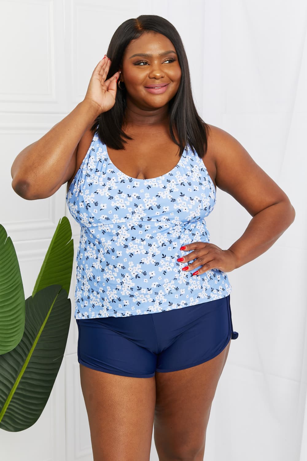 Marina West Swim By The Shore Plus Size Two-Piece Swimsuit in Blossom Navy Sunset and Swim   