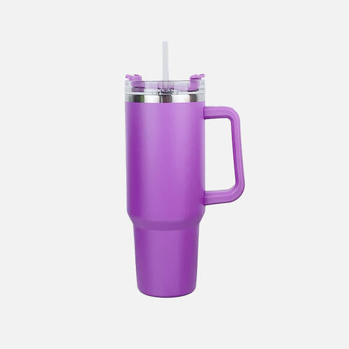 Stainless Steel Tumbler with Handle and Straw Sunset and Swim Purple One Size 