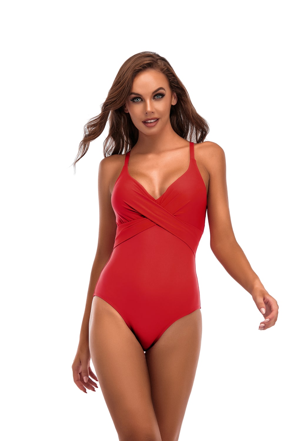 Molly Crisscross Halter Neck Open Back One-Piece Swimsuit  Sunset and Swim Red S 