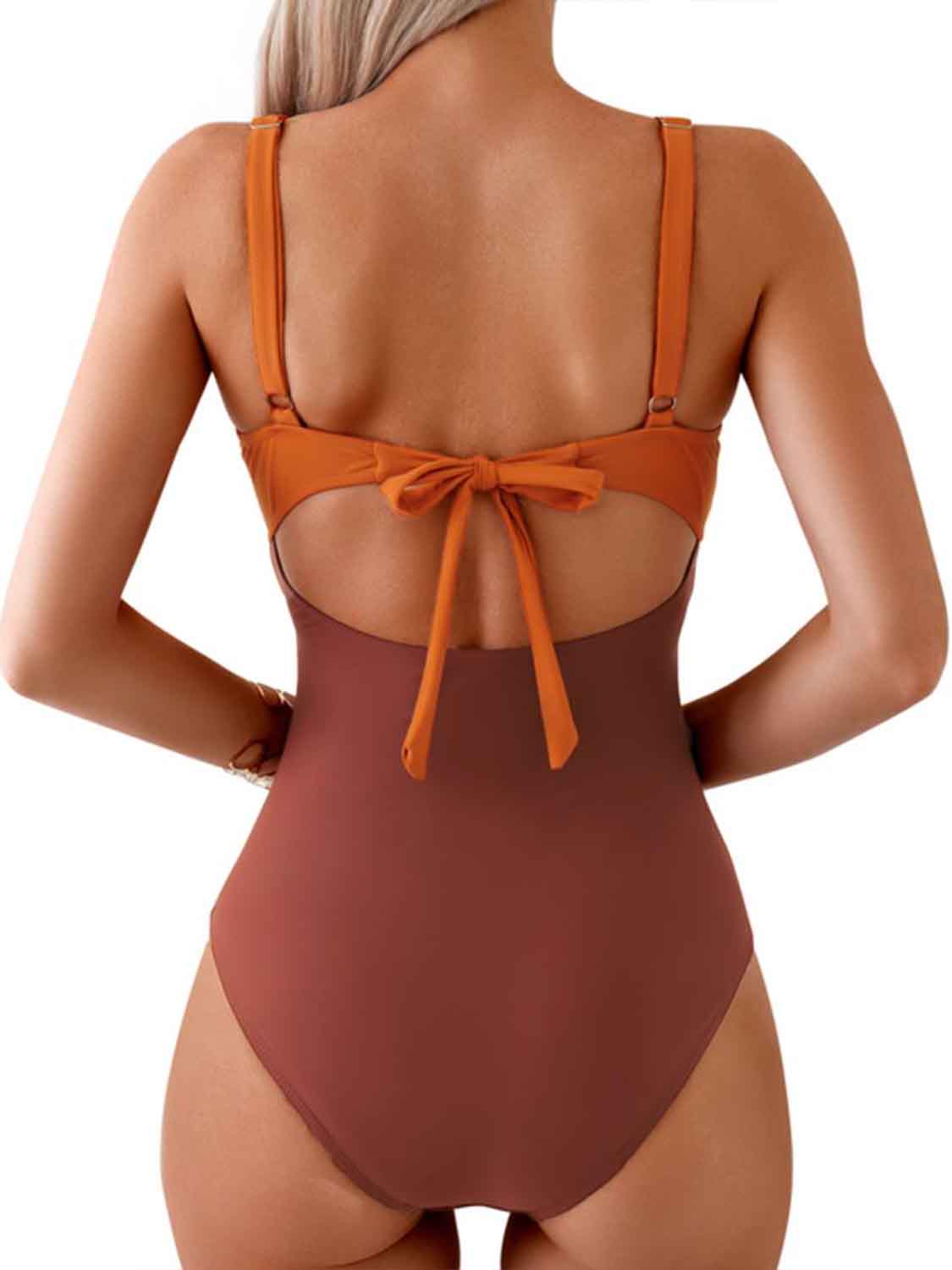 Sunset VCAY  Tied Cutout Contrast One-Piece Swimwear Sunset and Swim   