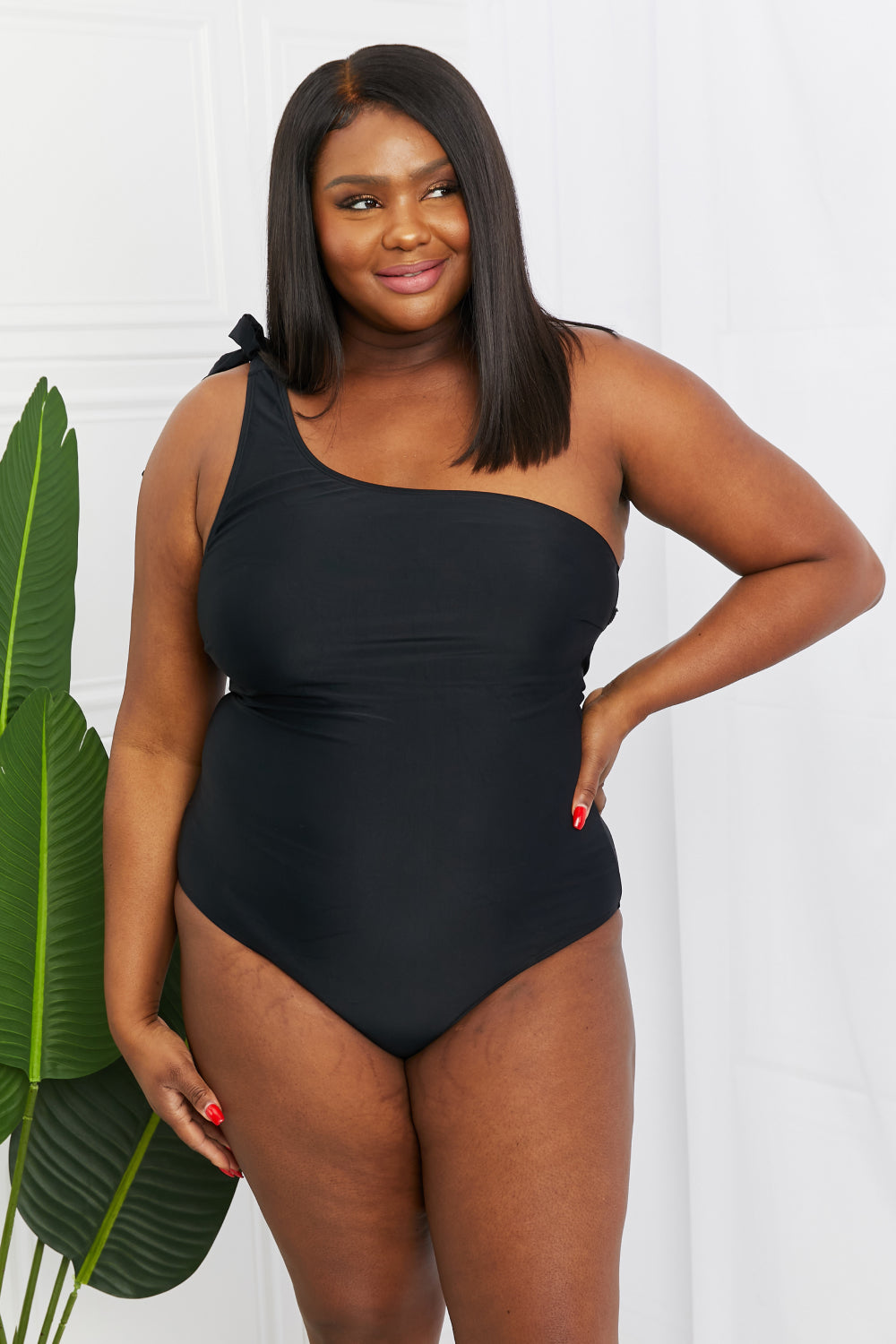 Marina West Swim Deep End One-Shoulder One-Piece Swimsuit in Black  Sunset and Swim Black S 