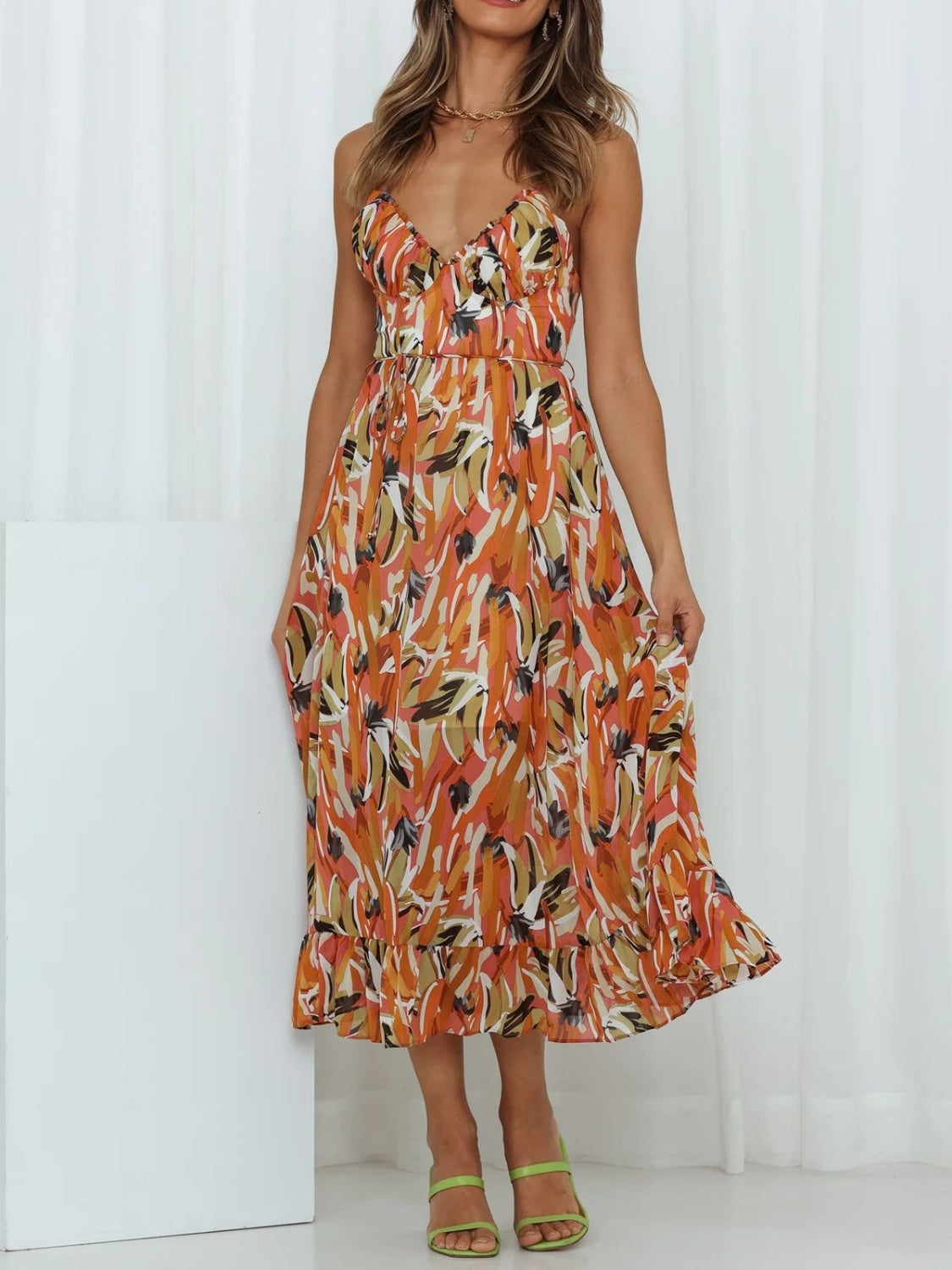 Sunset Vacation  Printed Sleeveless Midi Cami dress Sunset and Swim Light Mauve S 