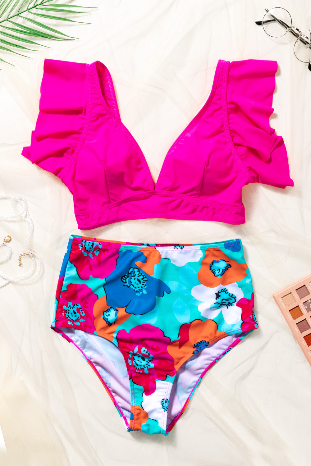 Cropped Swim Top and Floral Bottoms Set  Sunset and Swim   