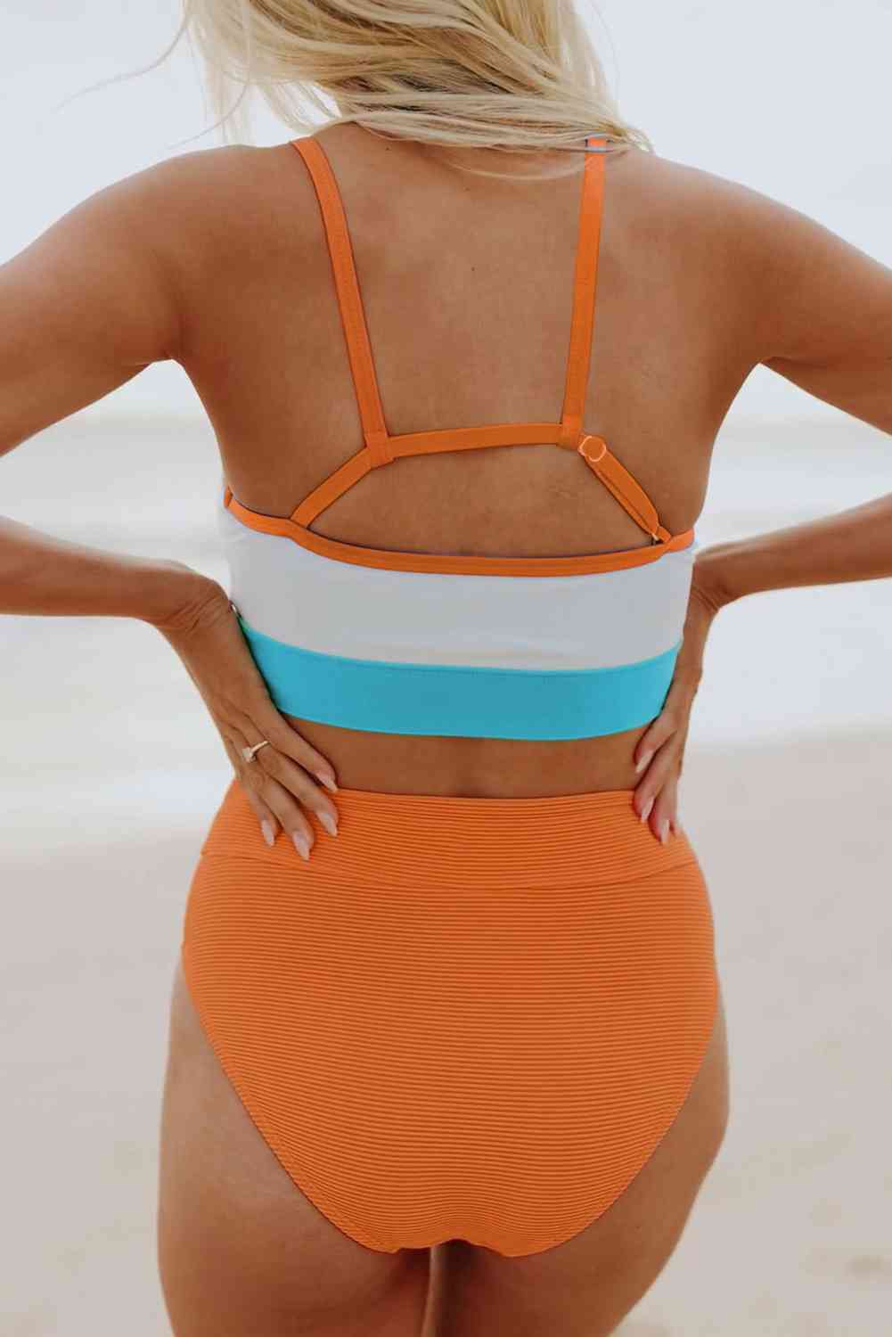 Sunset Vacation  Scoop Neck Contrast Color Swim Set  Sunset and Swim   