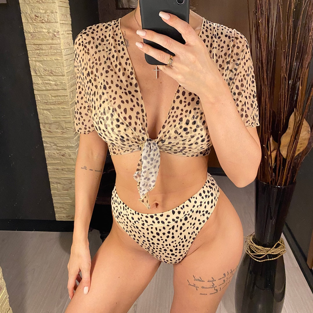 Leopard Lust High Waist Bikini Three-piece Set Sunset and Swim   