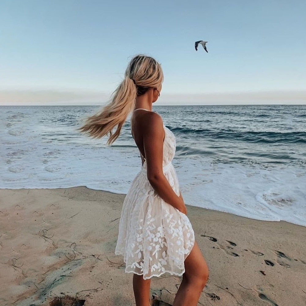 Summer of Love Backless Lace Bohemian Mini Dress  Sunset and Swim   