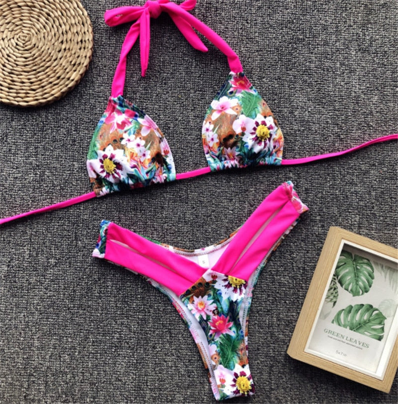 Bahamas Leopard Cheeky Cut Out Bikini  Sunset and Swim Pink S 