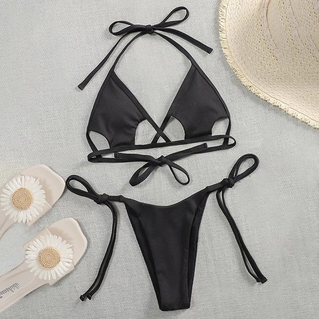 Fierce & Flawless Black Micro Underboob Cut Out Bikini Set  Sunset and Swim Black S 