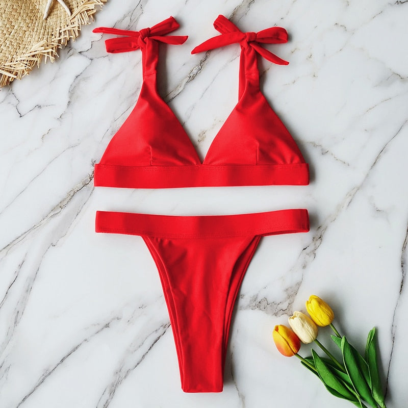 Playful Brazilian Bandage High Cut Bikini  Sunset and Swim Red S 