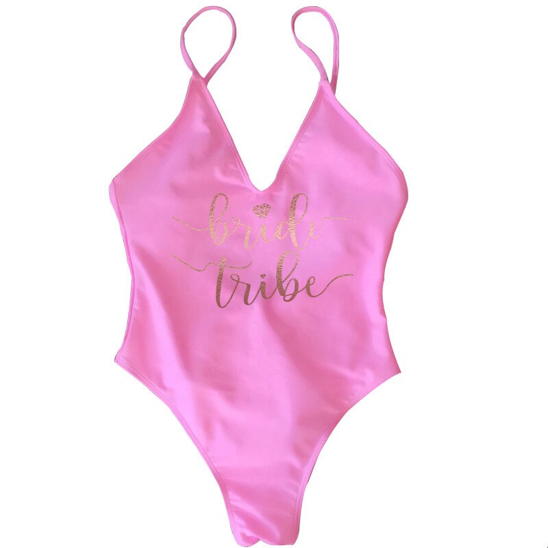 Bride Tribe Lace Back Scrunch Butt Sexy Brazilian Bachelorette Swimsuit  Sunset and Swim Bride Tribe pink S 