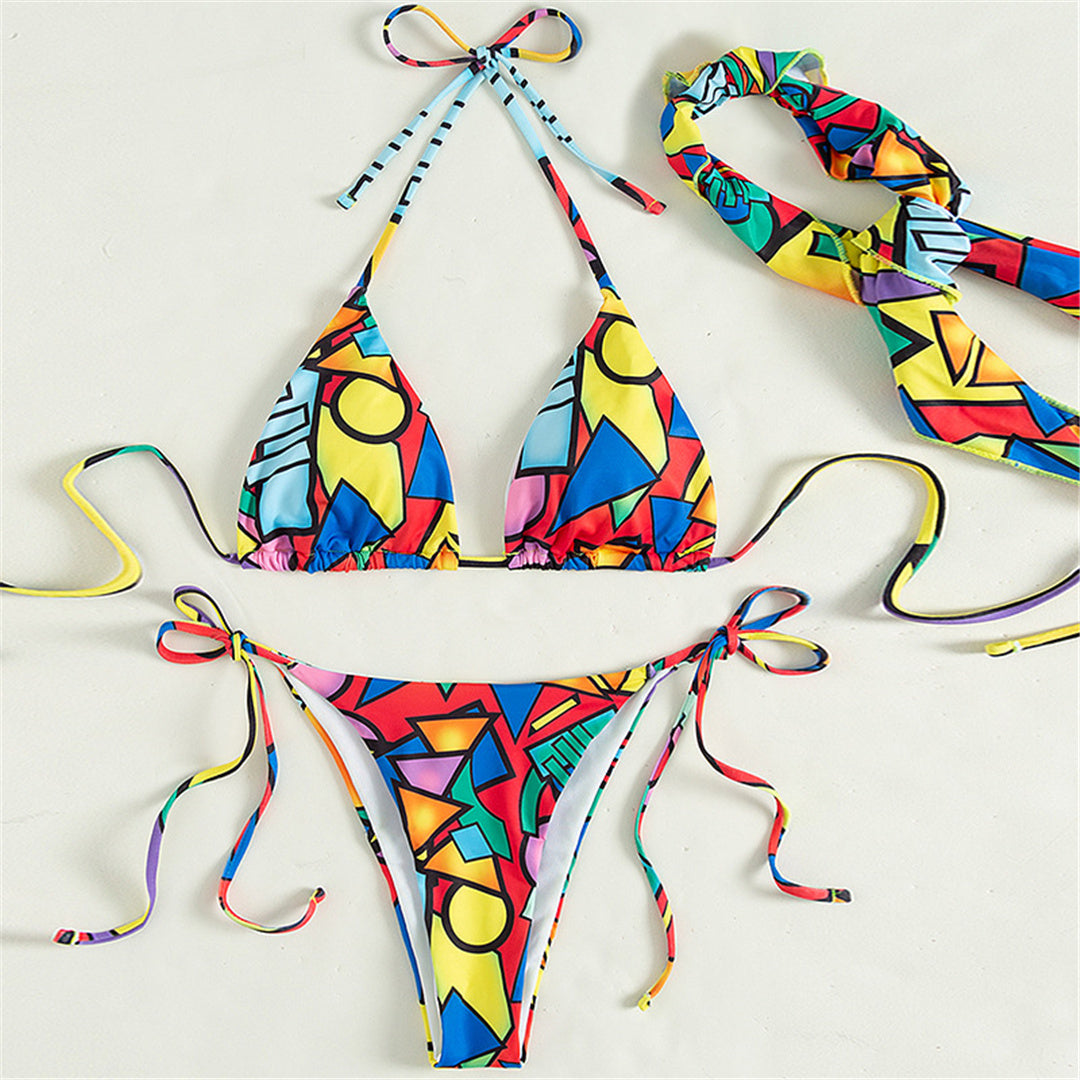 Miami Weekend 3 piece Cheeky Halter Bikini with matching Scarf  Sunset and Swim   