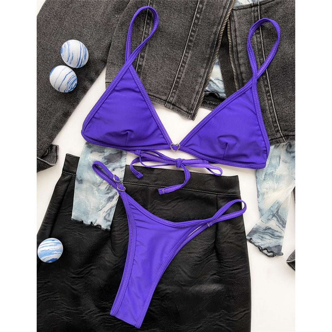 New Sexy Thong Micro Bikini  Sunset and Swim Purple S 