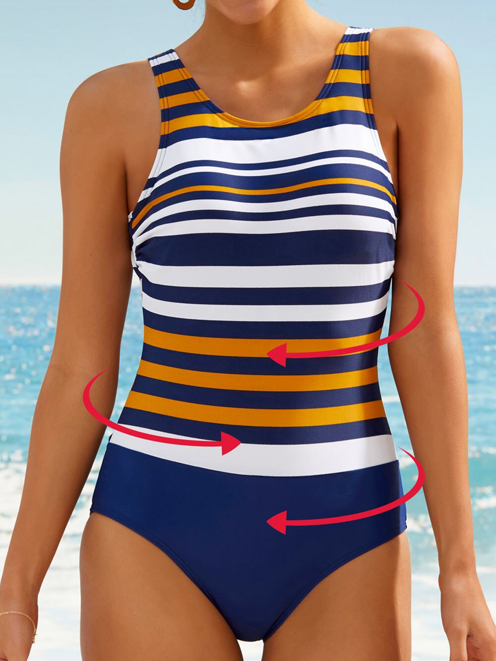 Striped ShapeSculpt One Piece Tummy Control Swimwear Swimsuit  Sunset and Swim   