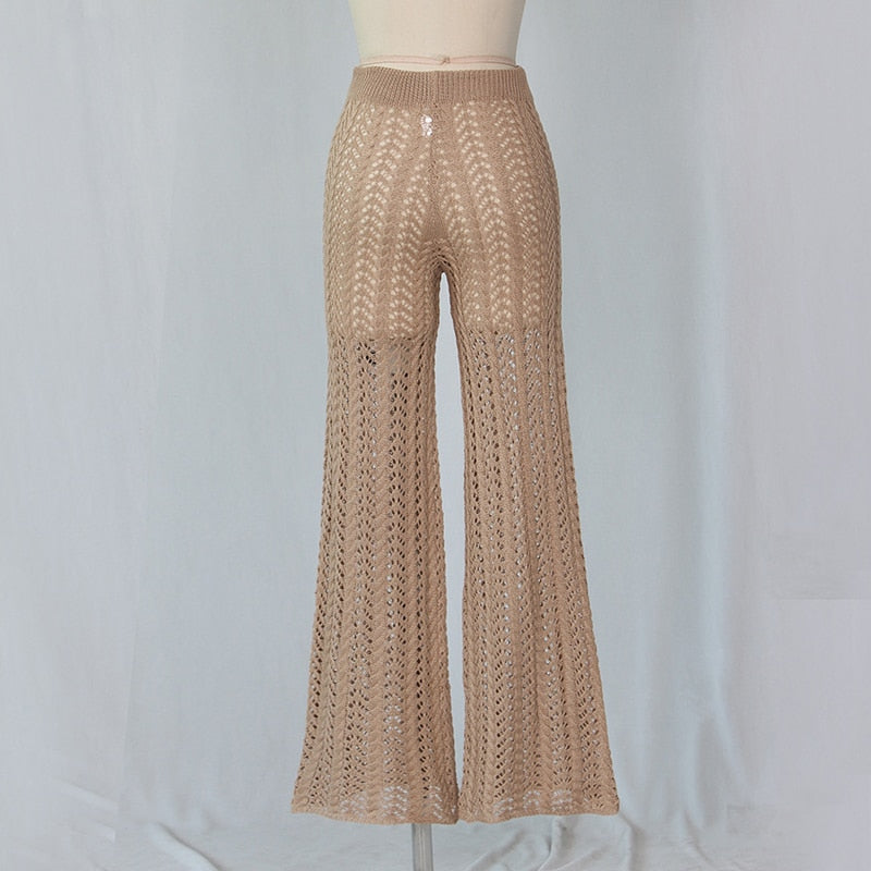 Sunset and Swim Hollow Out Crochet Knitted Drawstring Sexy Beach Cover Up Pants  Sunset and Swim   
