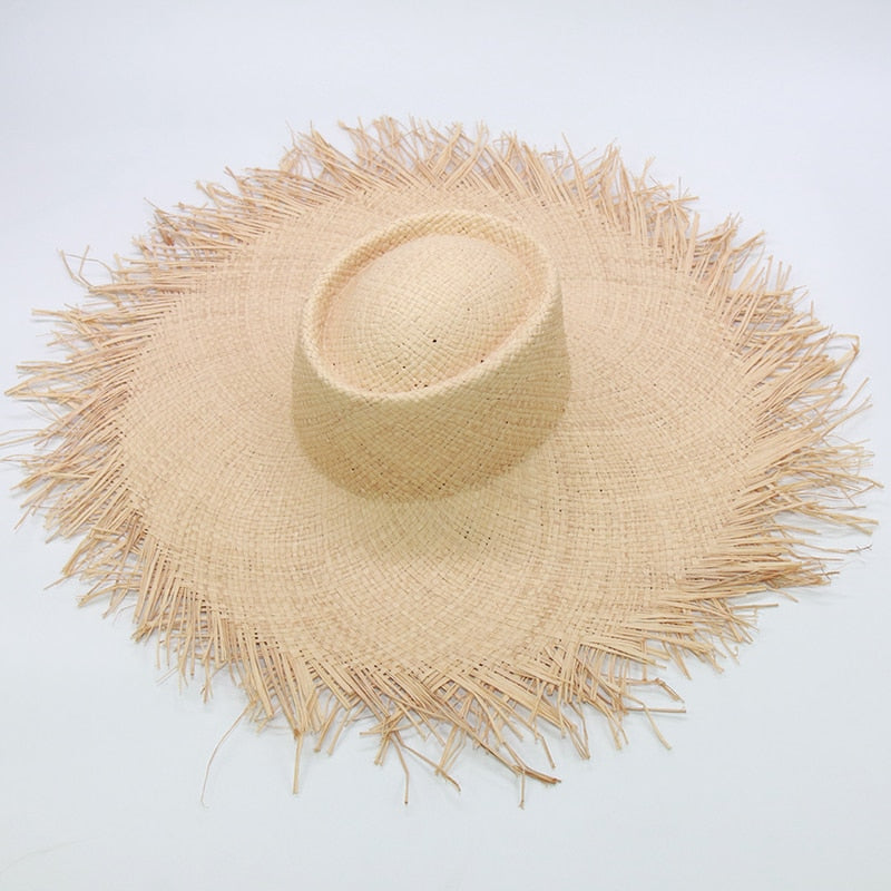 Vacation Time Handmade Large Straw Sun Hat  Sunset and Swim 03  
