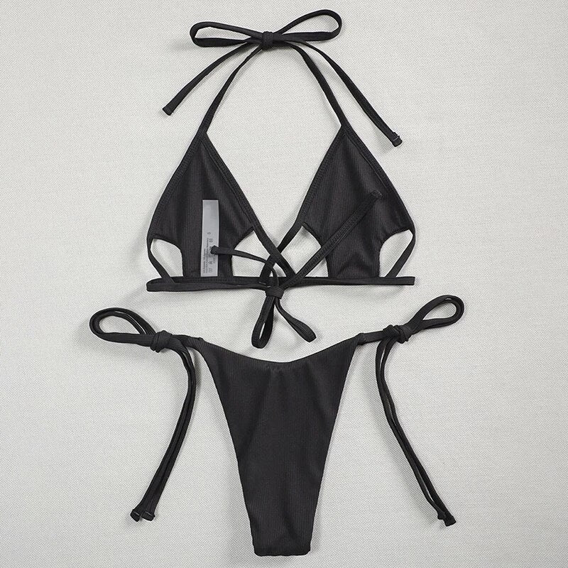 Fierce & Flawless Black Micro Underboob Cut Out Bikini Set  Sunset and Swim   