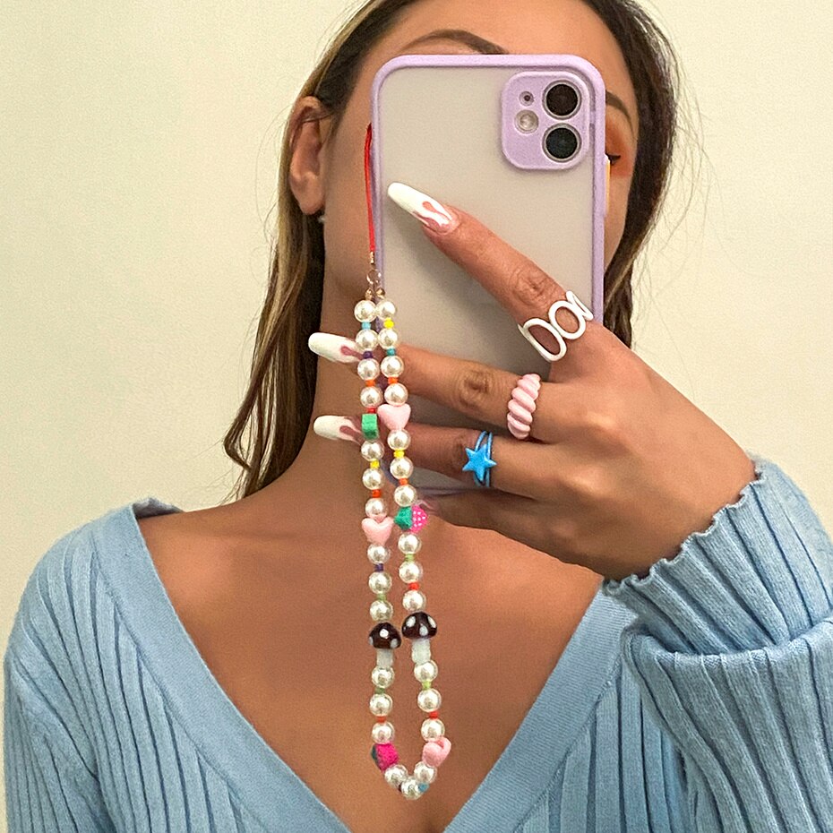 Oh So Charming Trendy Handmade Pearl Deluxe Mobile Phone Strap Phone Case Hanging Cord  Sunset and Swim M00045  