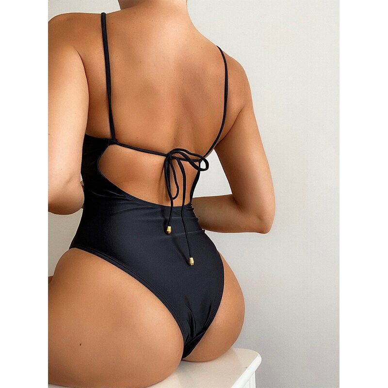 Black Open Back One Piece Swimsuit  Sunset and Swim   