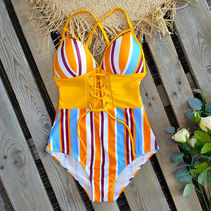 Luxury Corset Slimming Design Swimsuit  Sunset and Swim Yellow S 