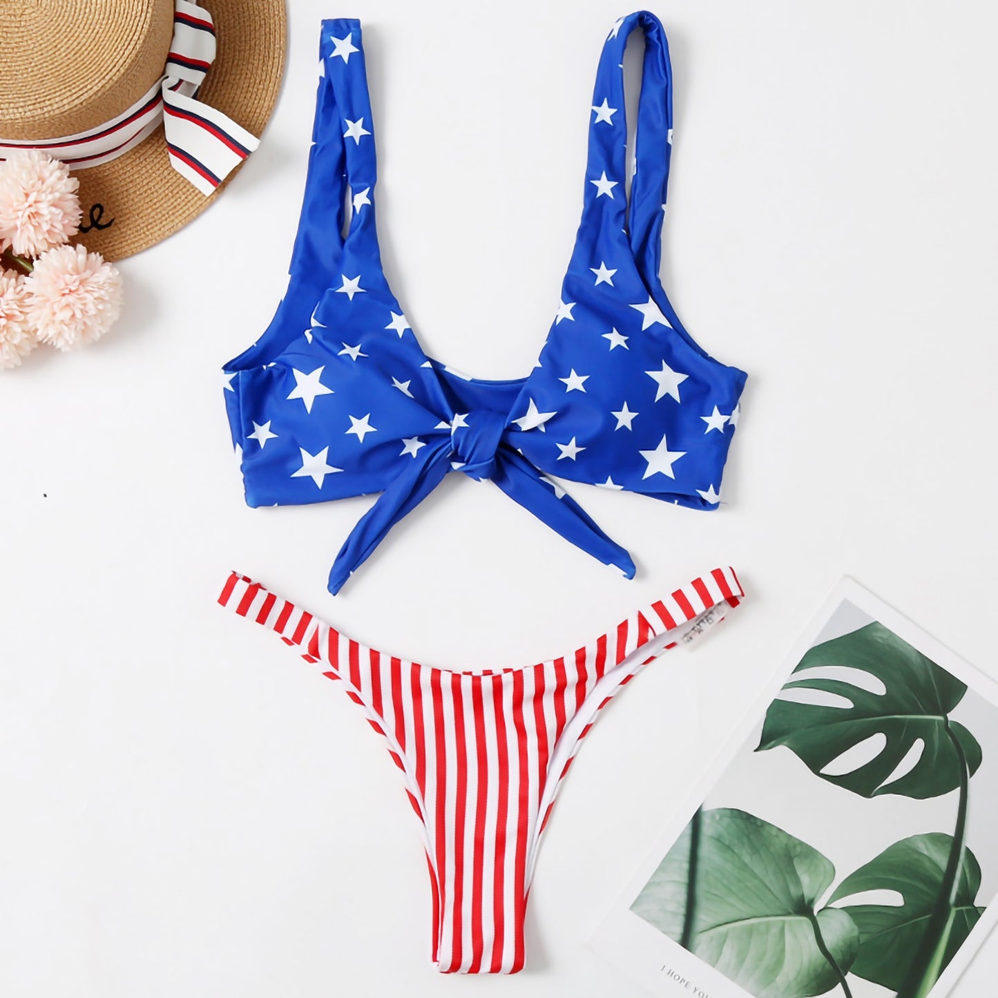 Gorgeous American Flag Thong Cheeky Bikini  Sunset and Swim Blue/Red S 